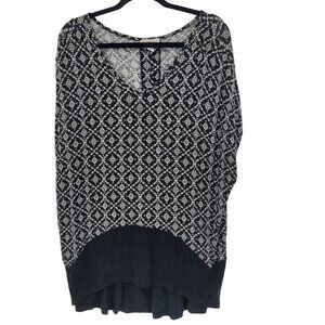 Dress Barn Tunic Top Plus Size 2X Black White Boho Print Hi-Low Casual Comfy